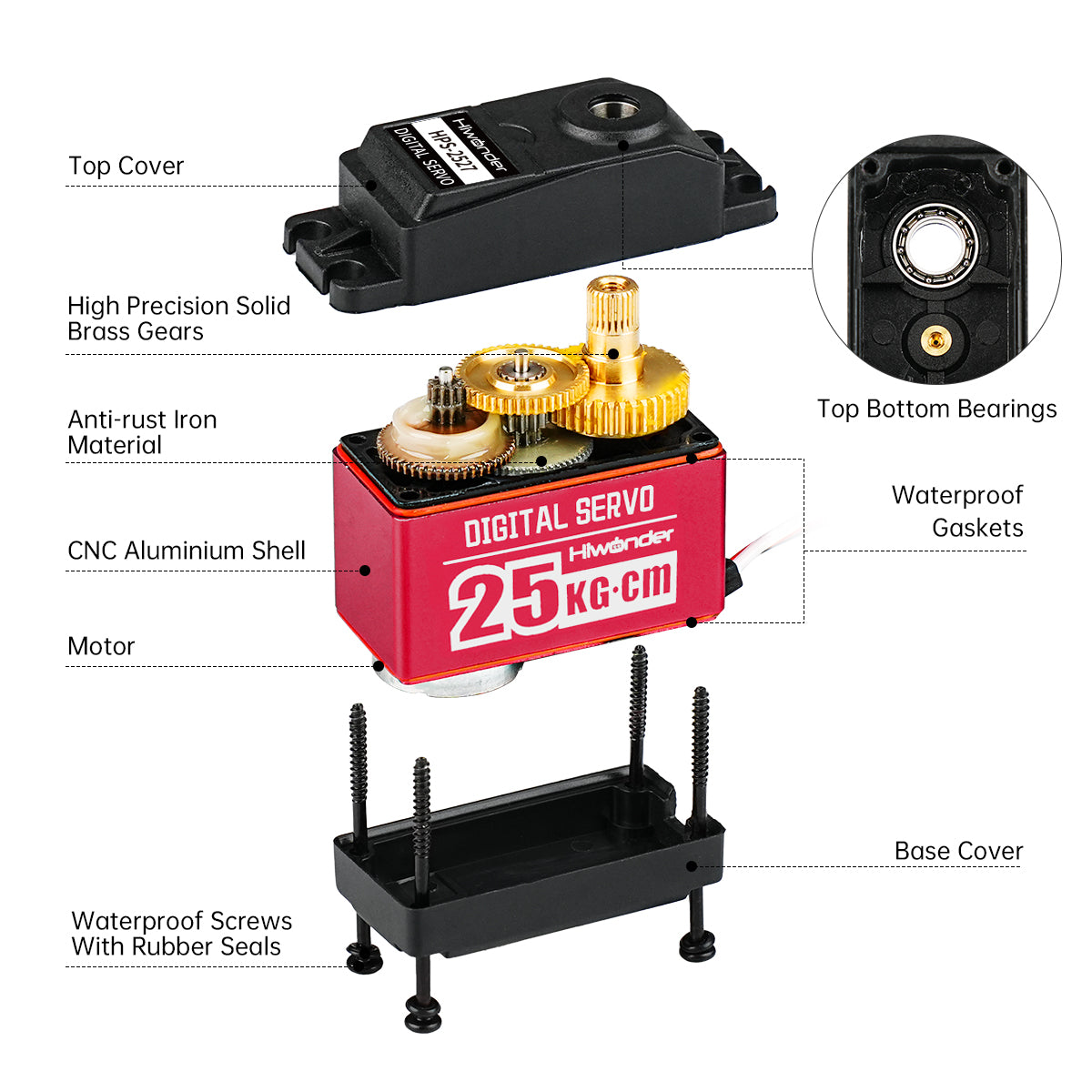 Hiwonder HPS-2527MG 25KG High Torque Digital Servo Full Metal Gear Supports Robotic Arm/RC Car/Single Shaft