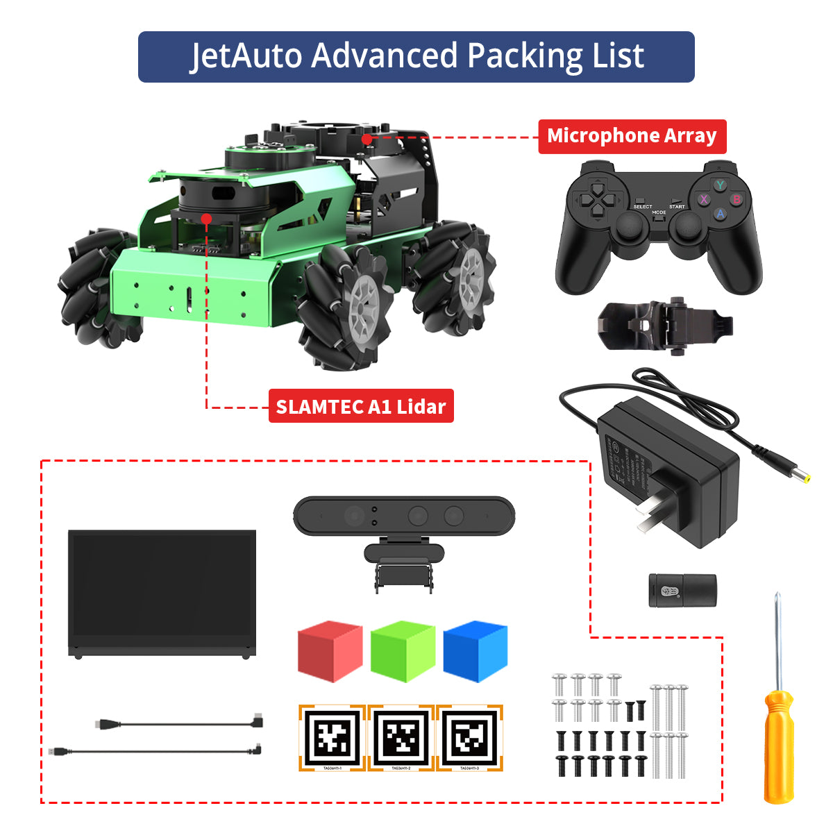 Hiwonder JetAuto AI Robot Kit, NVIDIA Jetson Powered ROS1/ROS2 Educational Robot with multimodal AI model (ChatGPT), Voice Control, SLAM & AI Vision