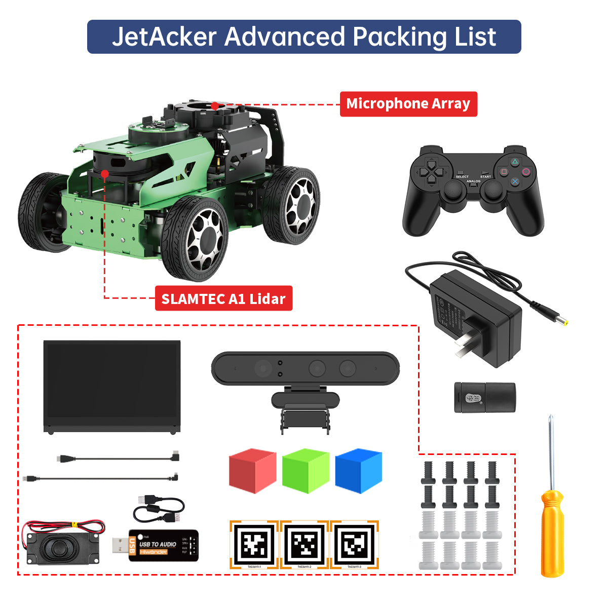 JetAcker ROS Education Robot Car with Ackerman Structure Powered by Jetson Nano B01 Autonomous Driving SLAM Mapping Navigation Learning Teaching Kit