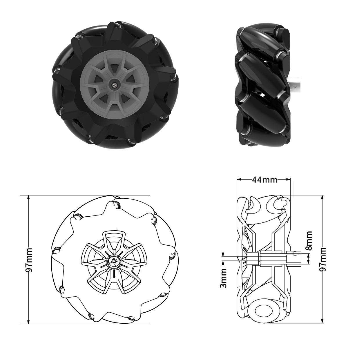 97mm Mecanum Wheel/360° Omnidirectional Tire/Robot DIY/Smart Car Accessories