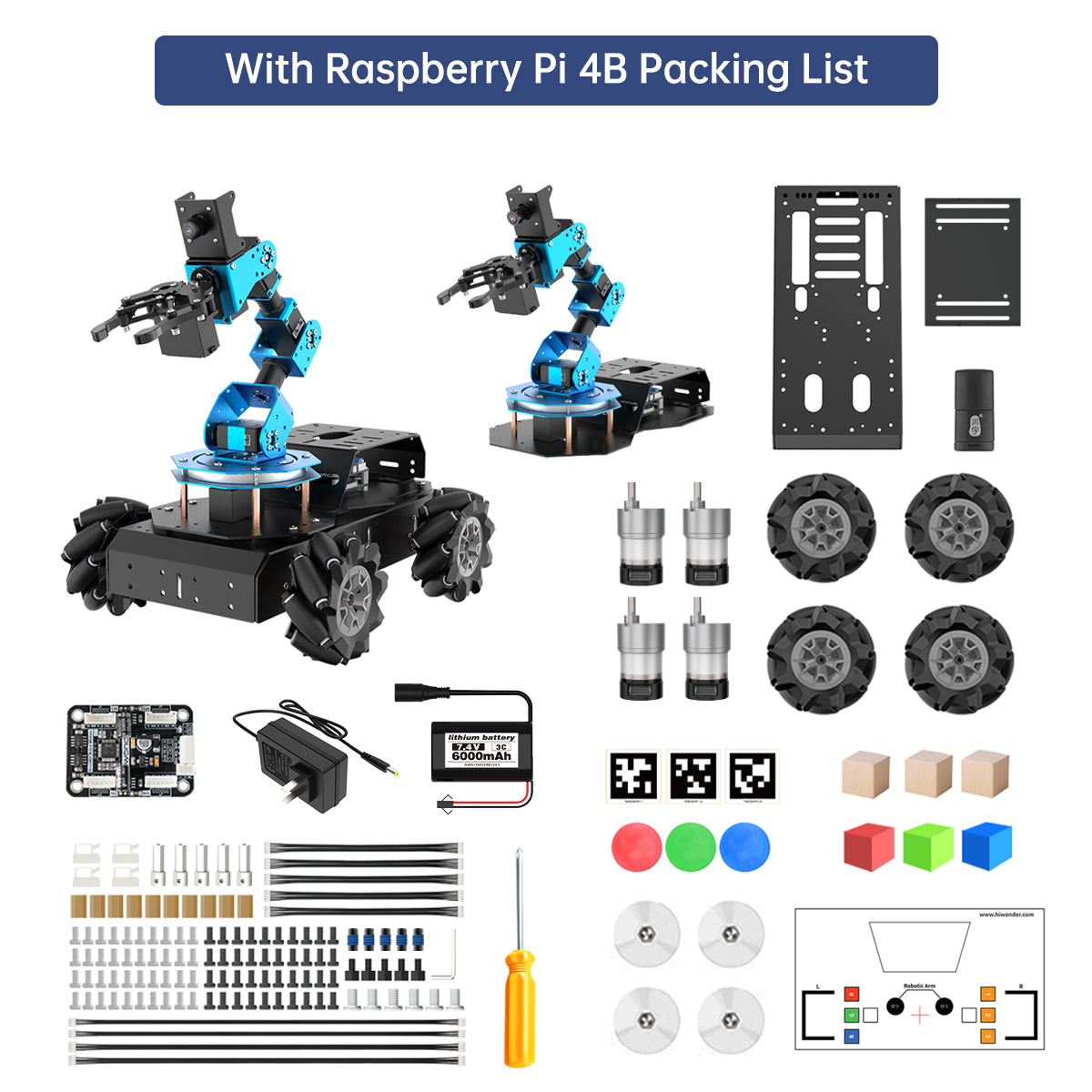 Hiwonder ArmPi Pro Raspberry Pi 5 ROS Robotic Arm Developer Kit with 4WD Mecanum Wheel Chassis Open Source Robot Car