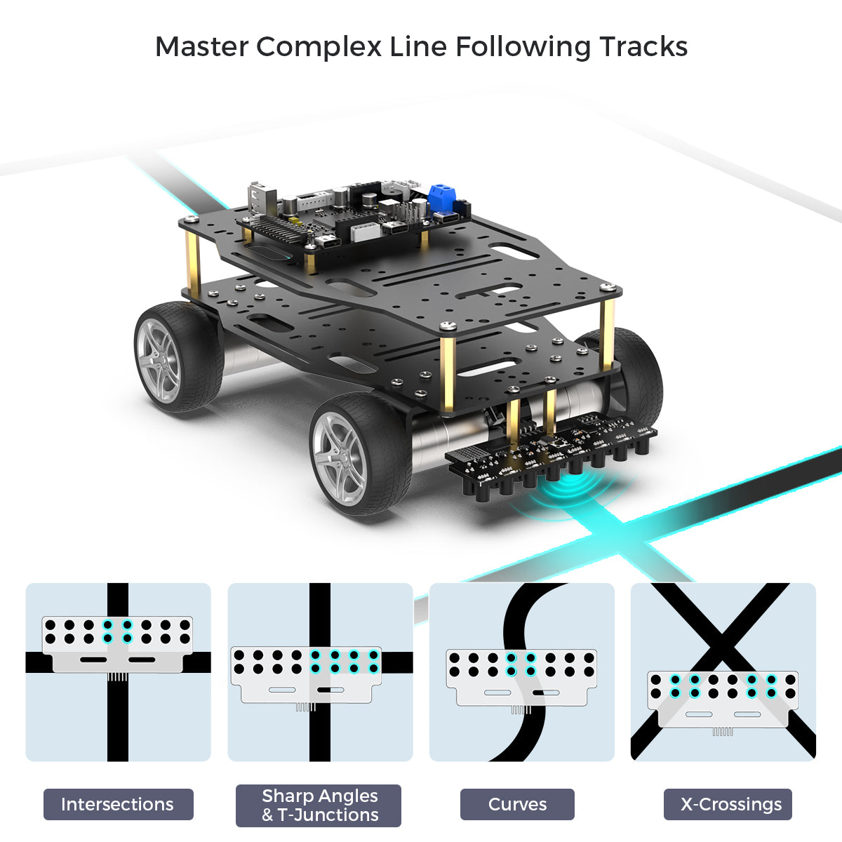 Hiwonder 8-Channel Grayscale Line Follower Sensor Module with Smart Full-Color RGB Recognition & Obstacle Avoidance for Robot Cars