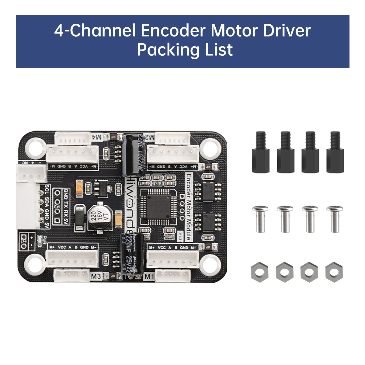 4-Channel Encoder Motor Driver with Onboard Voltage Regulation Circuit for Motor Control Intelligent Small Car