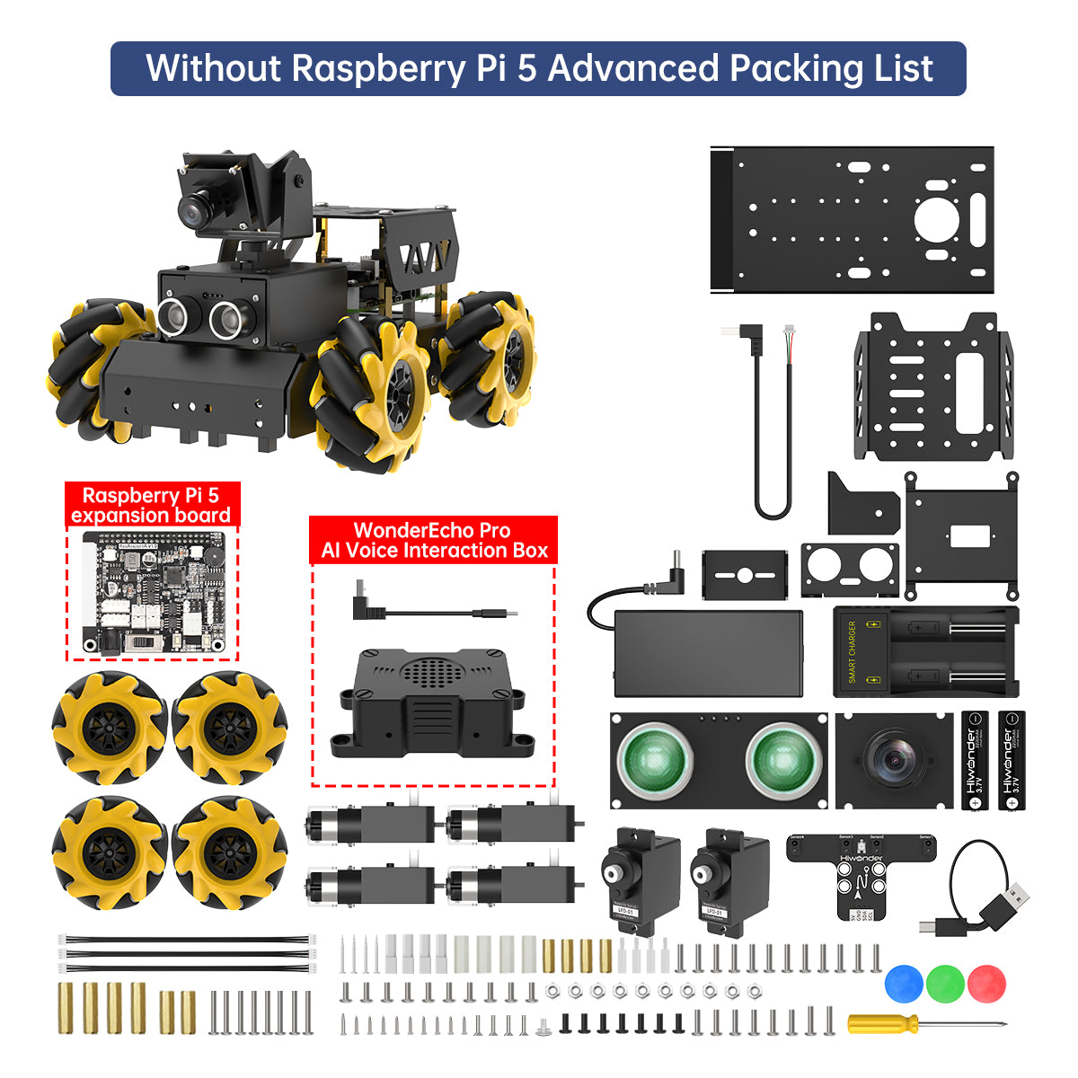 Hiwonder TurboPi Raspberry Pi Robot Car ROS2 with Mecanum Wheels, AI Vision & Tracking, Multimodal Large AI Model ChatGPT / Gemini / Grok / Llama, and Voice Interaction
