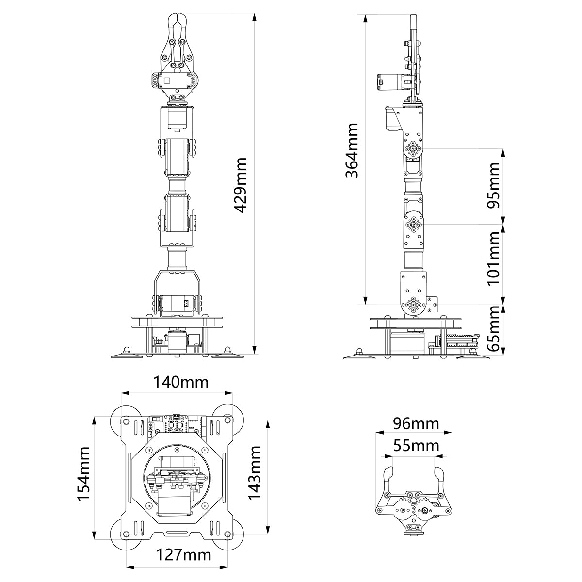 xArm 1S Dimensional Diagram