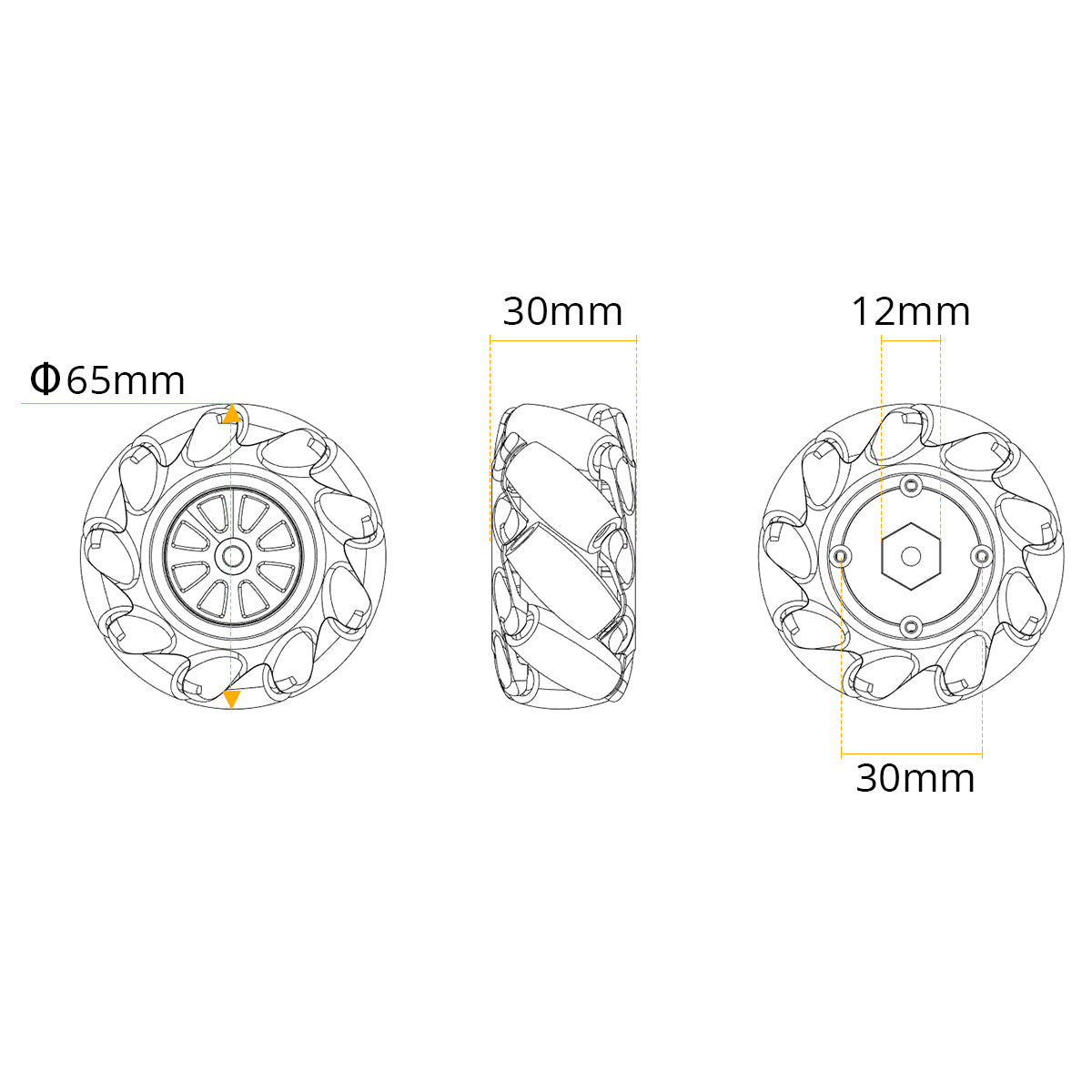 Mecanum Wheel Omnidirectional Wheel 65mm High Hardness Plastic Wheel for Robot Car Components