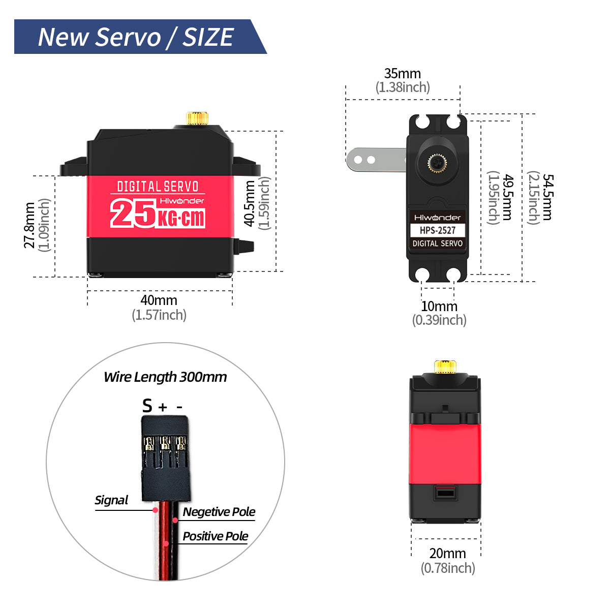 Hiwonder HPS-2527MG 25KG High Torque Digital Servo Full Metal Gear Supports Robotic Arm/RC Car/Single Shaft