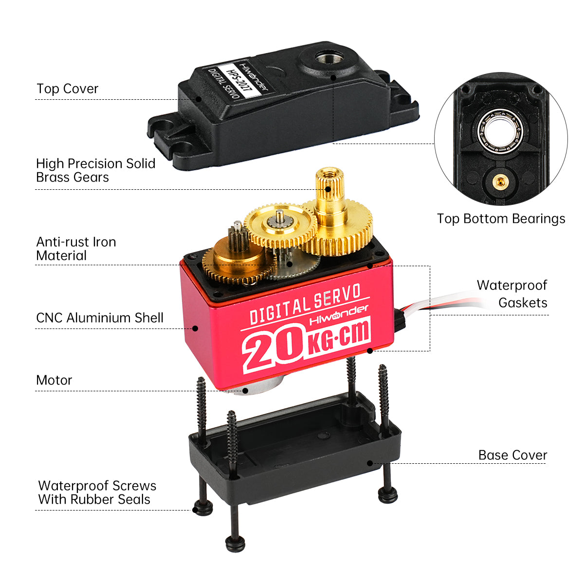 Hiwonder HPS-2027 20KG High Torque Digital Servo Motor Full Metal Gear Supports Robotic Arm/RC Car/Single Shaft