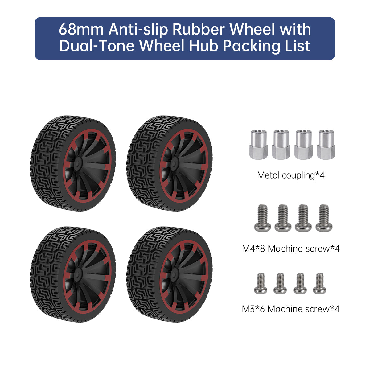 68mm Anti-slip Rubber Wheel with
Dual-Tone Wheel Hub Packing List