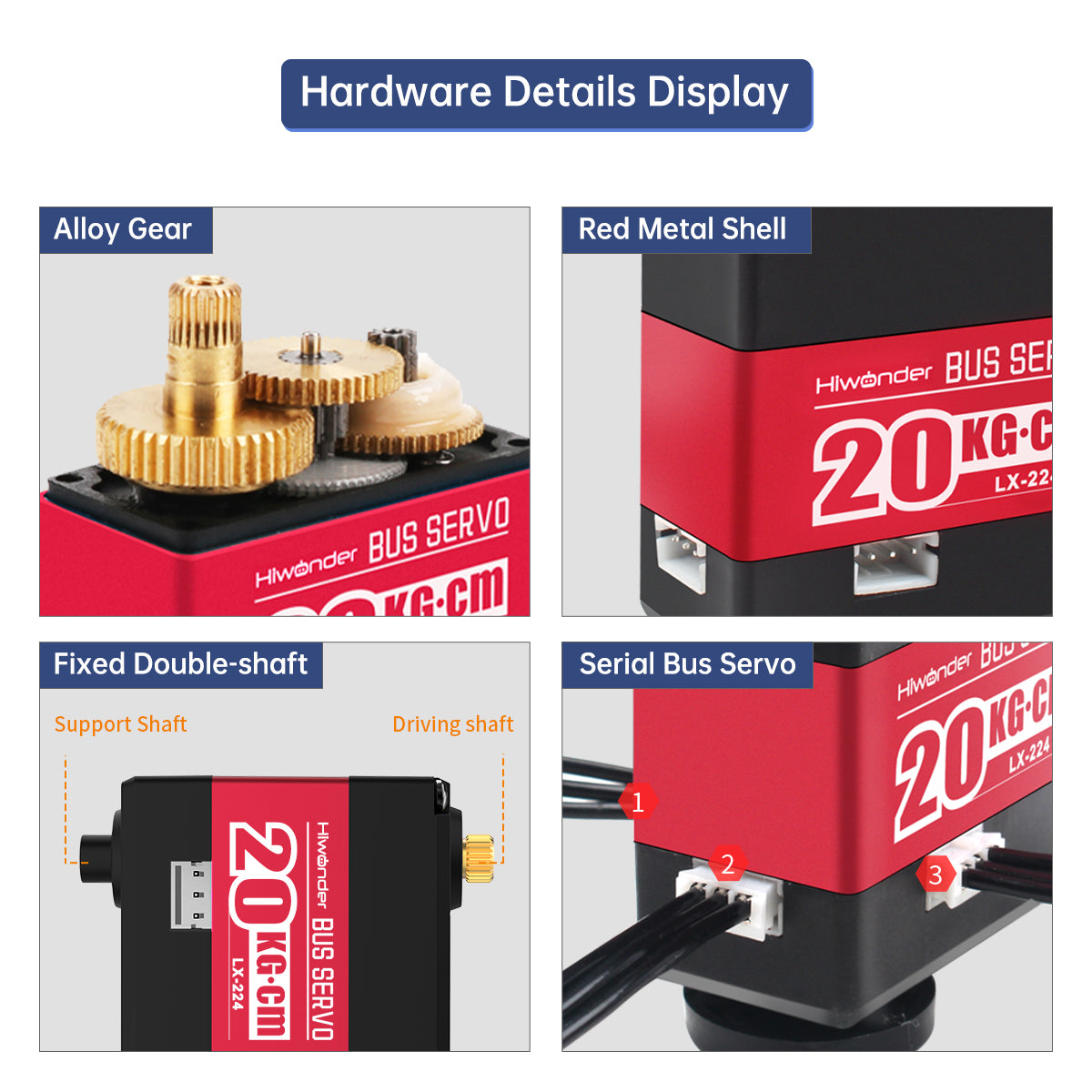 Hiwonder LX-224 Serial Bus Servo with Three Connectors /20KG Large Torque