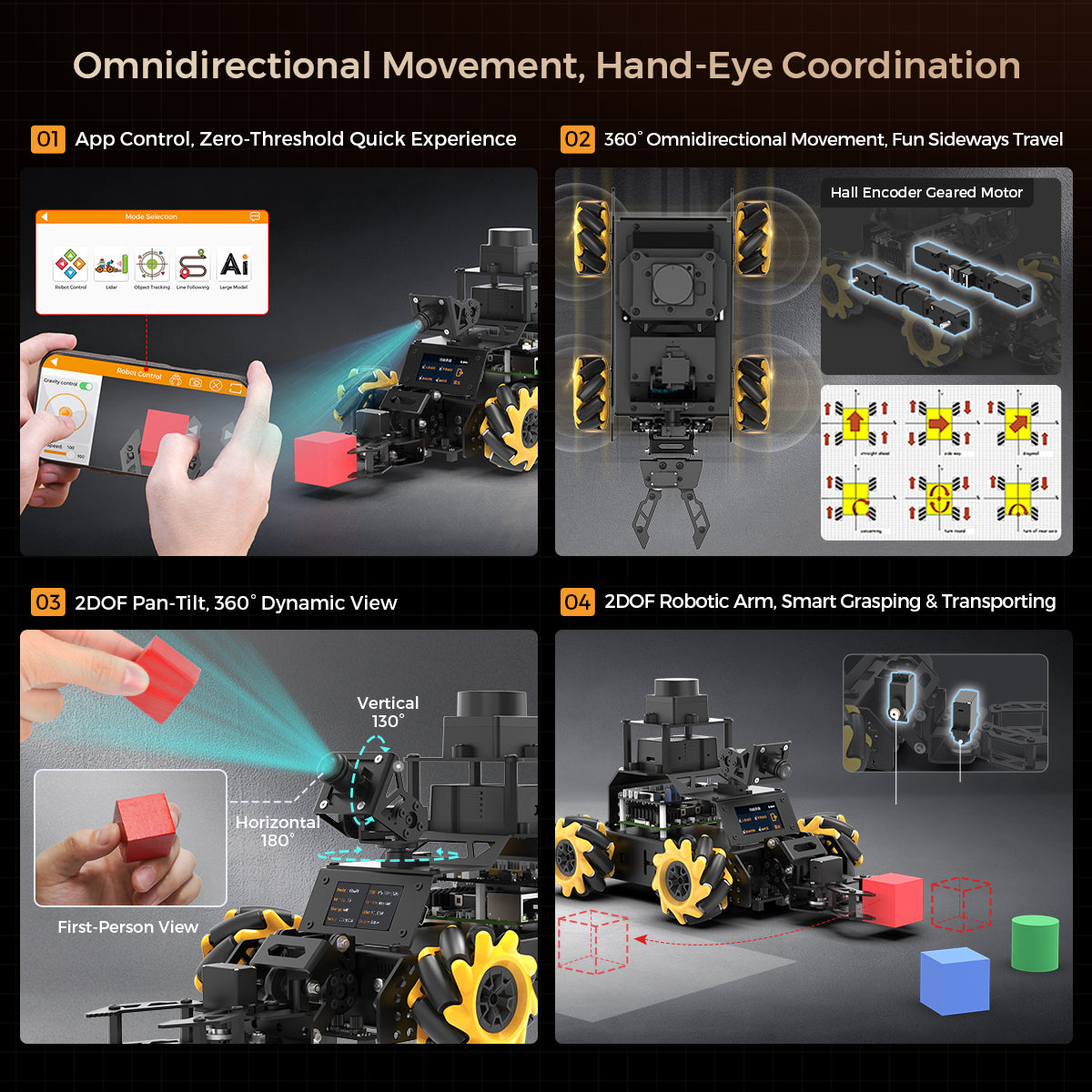 Hiwonder ClawPi ROS2 Raspberry Pi Robot Car with Omnidirectional Mecanum Wheels, AI Vision, Integrated Multimodal Large AI Model ChatGPT, and Voice Interaction