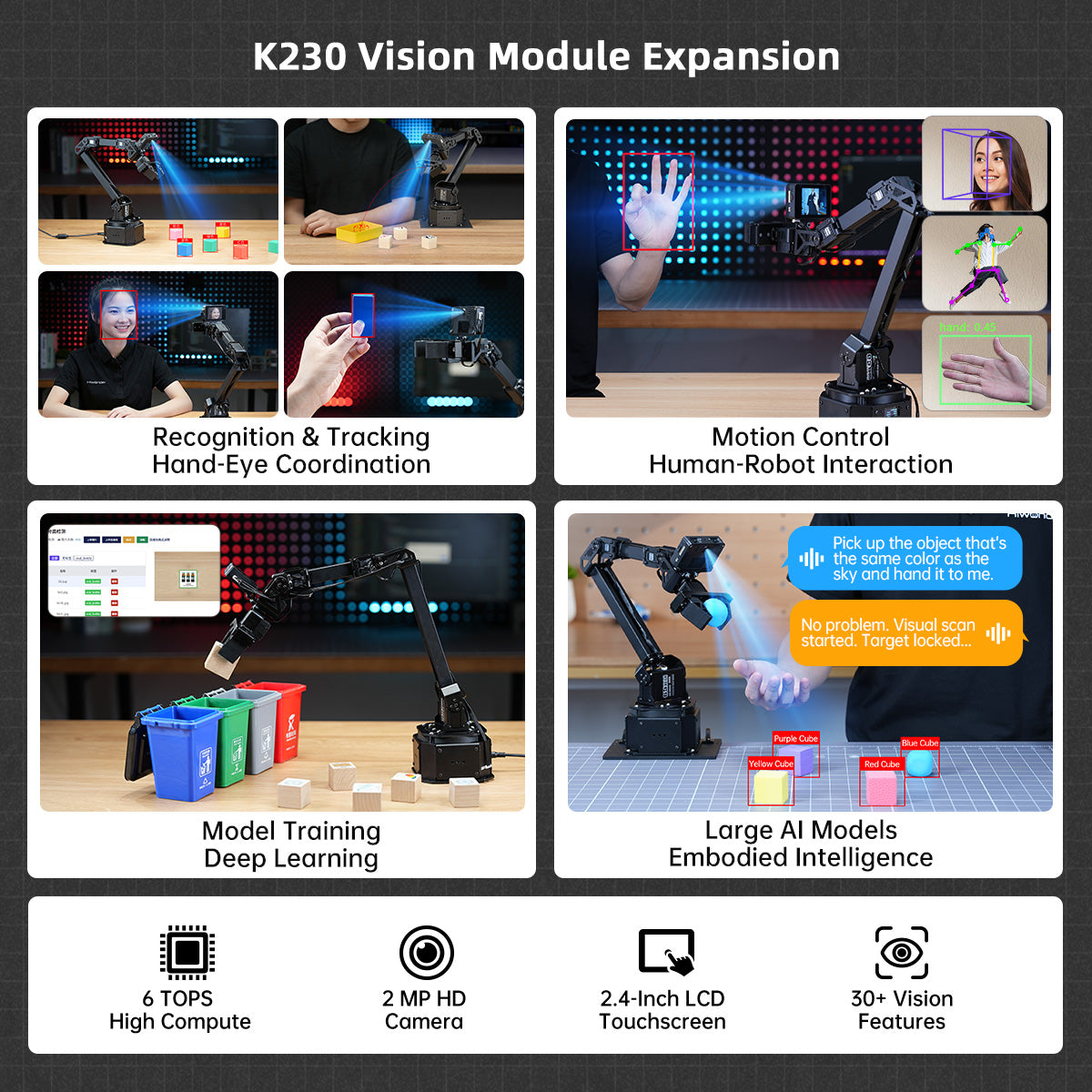 Hiwonder NexArm Open-Source Embodied AI Robotic Arm with ESP32 & AT32 Dual-Chip Design, AI Vision, Large AI Model, and K230 Vision Module