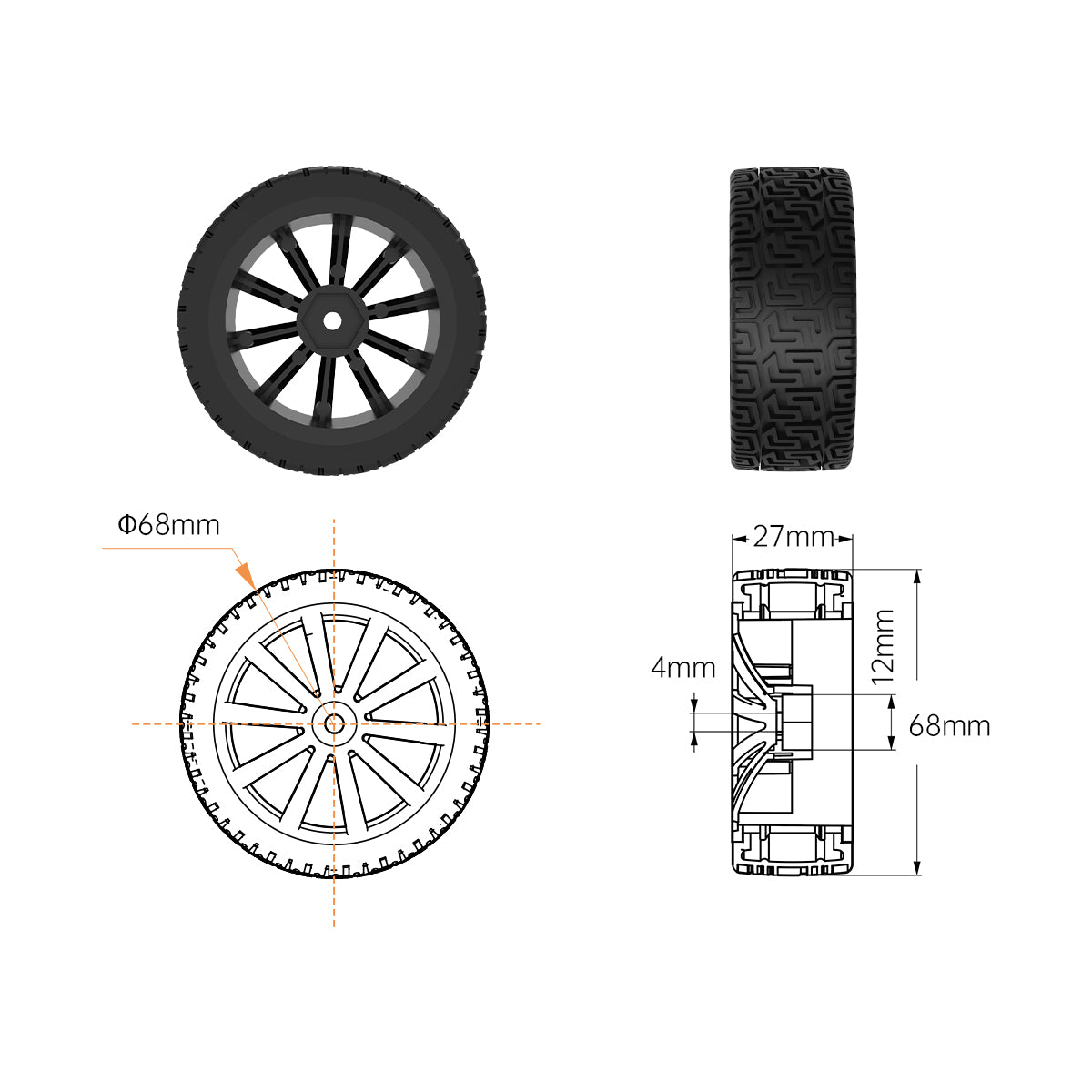 Mecanum Omnidirectional Wheel, Metal Coupling Motor, ROS Robot Universal Wheel, Smart Car Tire