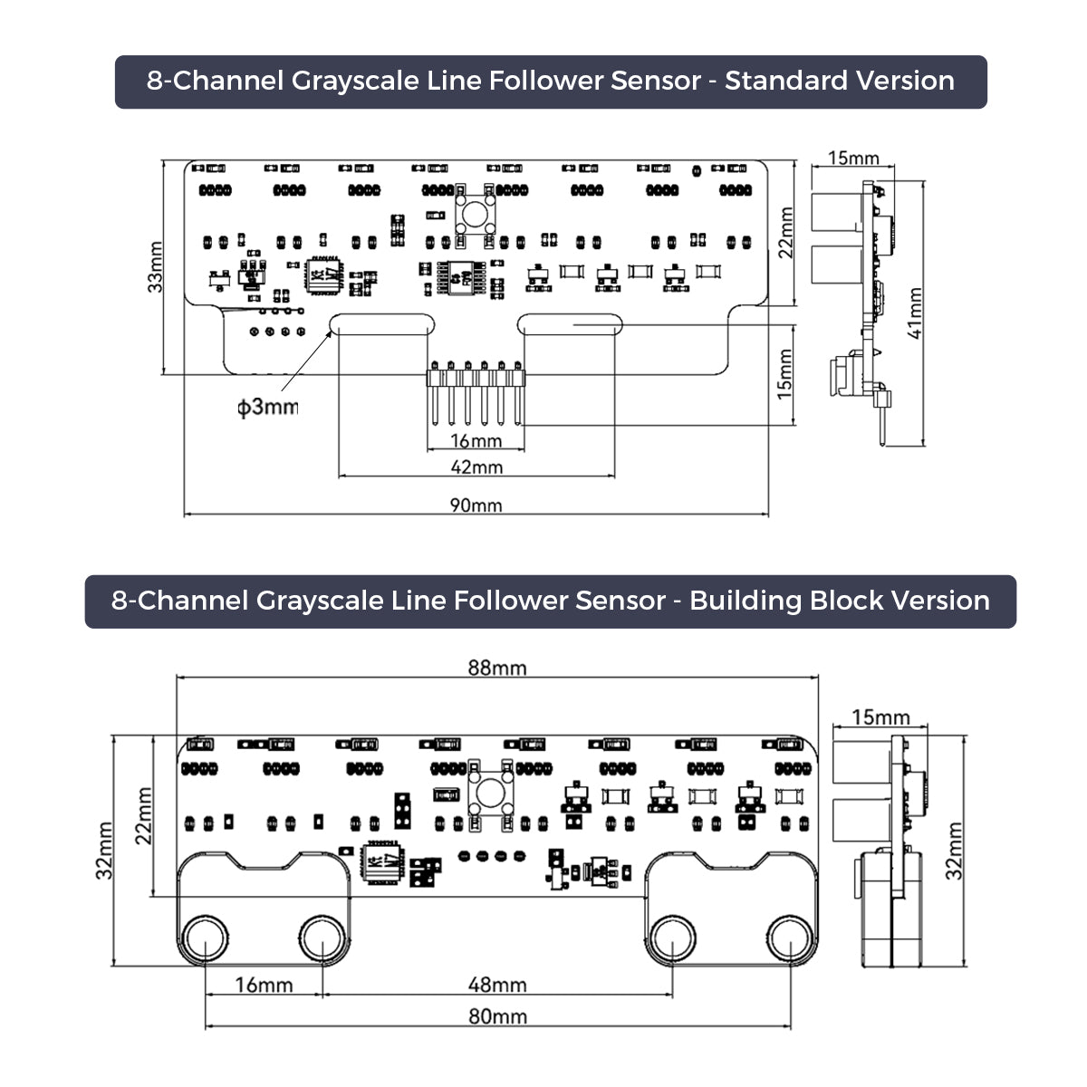 Hiwonder 8-Channel Grayscale Line Follower Sensor Module with Smart Full-Color RGB Recognition & Obstacle Avoidance for Robot Cars