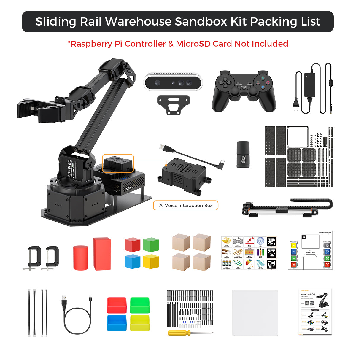 Hiwonder NexArm ROS Robotic Arm VLA Embodied AI Sliding Rail Warehouse Sandbox Open-Source Kit with NVIDIA/Raspberry Pi & ESP32 Dual-Controller Design, Multimodal Large AI Models & OpenClaw