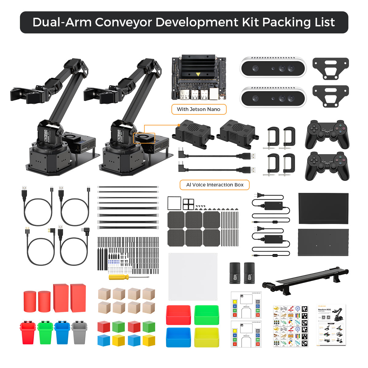 Hiwonder NexArm ROS Dual-Arm Conveyor Development Kit, Jetson Nano Robotic Arm with 3D Vision and Large AI Model, ROS Robot