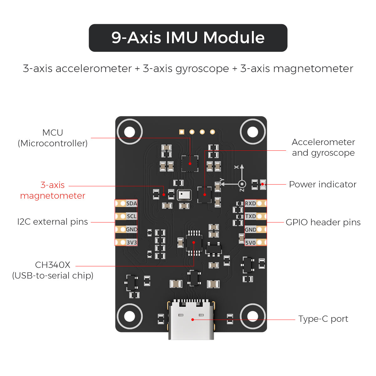 Hiwonder 10-Axis IMU Sensor Module Smart AHRS Attitude & Orientation Sensor with Serial Barometer & Gyroscope for ROS Robots