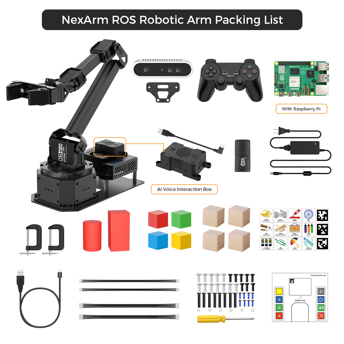 Hiwonder NexArm Open-Source ROS Robotic Arm VLA Embodied AI Kit with  NVIDIA/Raspberry Pi & ESP32  Dual-Controller Design, Multimodal Large AI Models & OpenClaw
