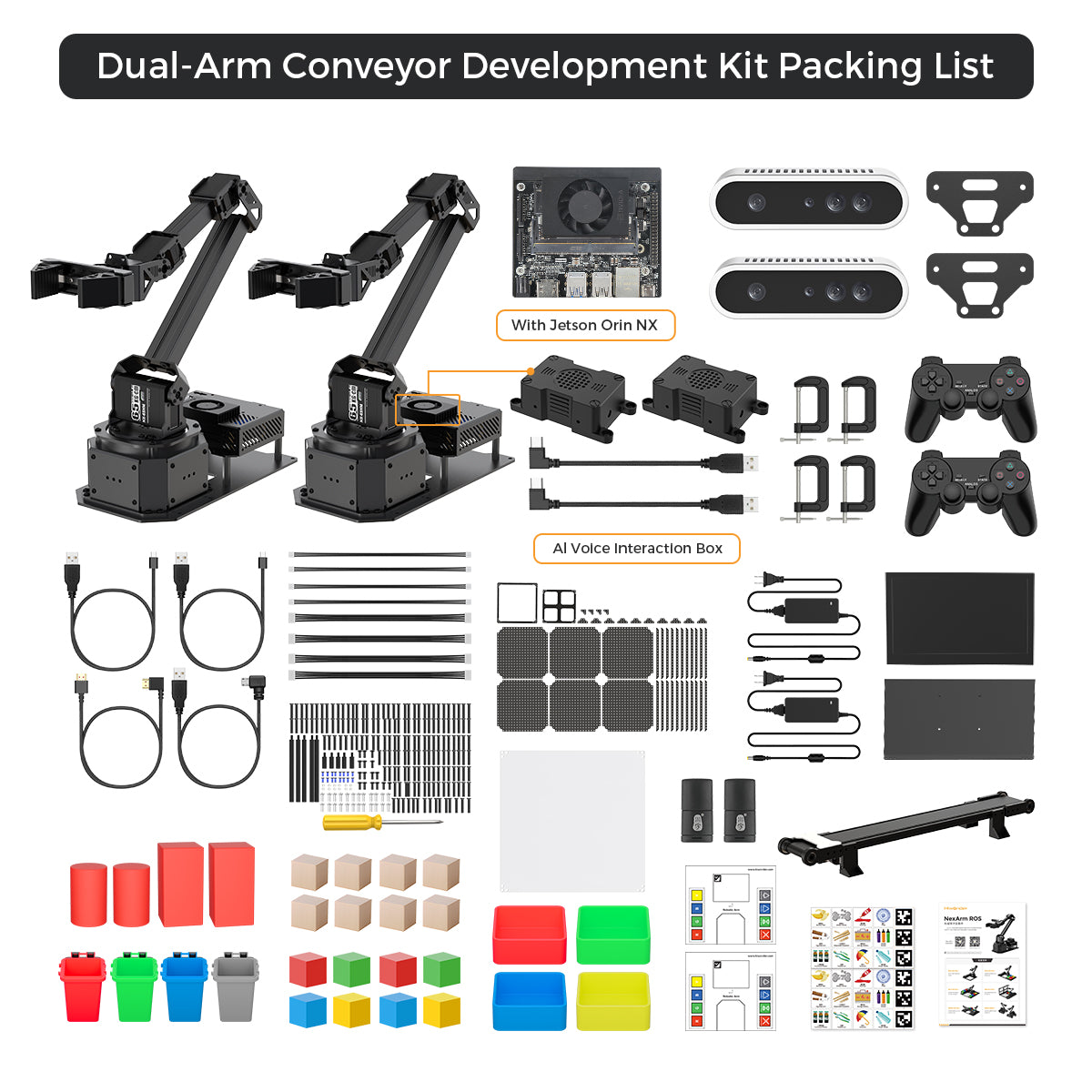 Hiwonder NexArm ROS Dual-Arm Conveyor Development Kit, Jetson Nano Robotic Arm with 3D Vision and Large AI Model, ROS Robot