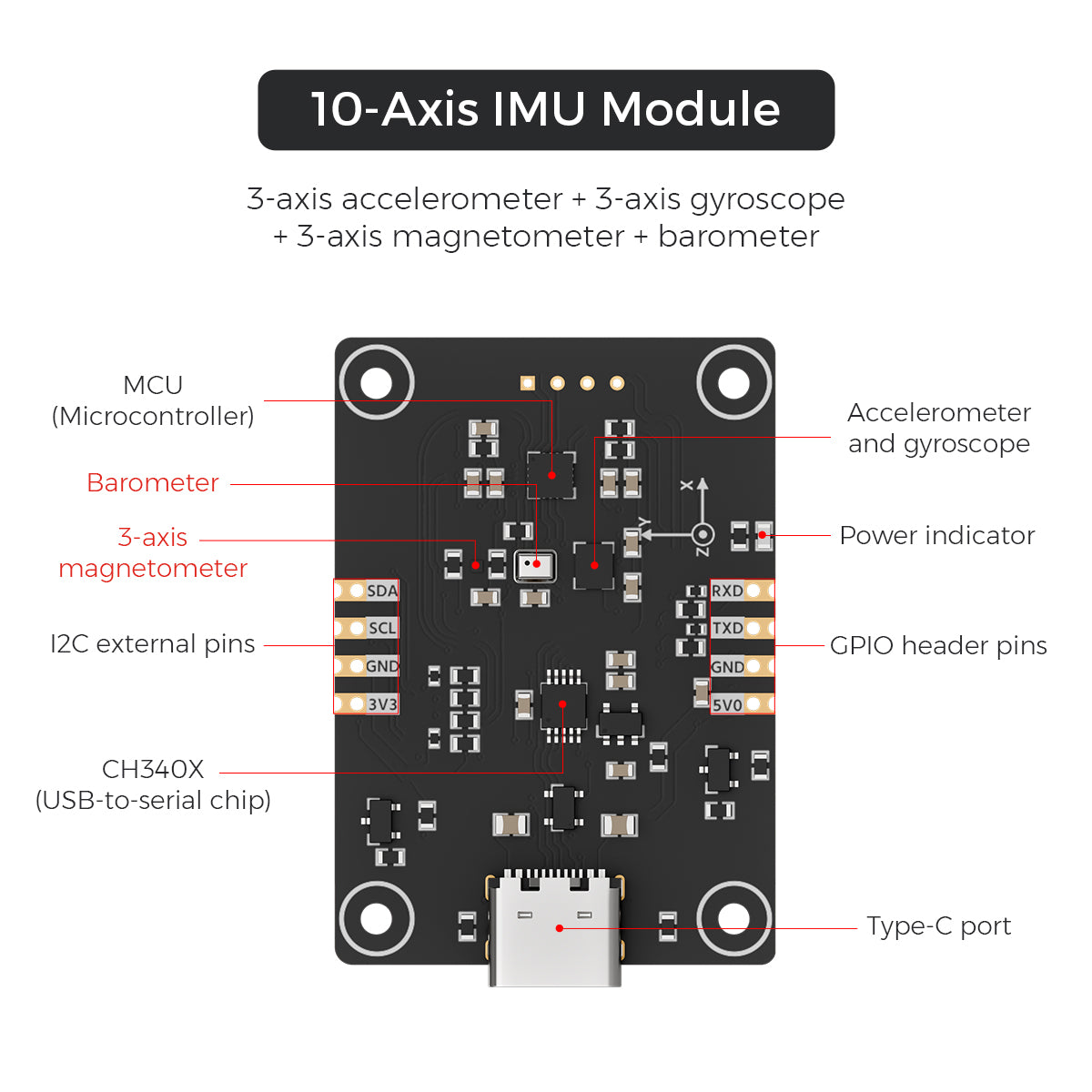Hiwonder 10-Axis IMU Sensor Module Smart AHRS Attitude & Orientation Sensor with Serial Barometer & Gyroscope for ROS Robots