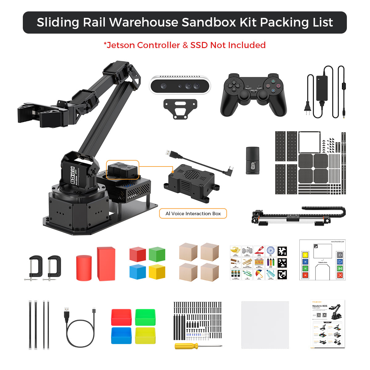 Hiwonder NexArm ROS Robotic Arm VLA Embodied AI Sliding Rail Warehouse Sandbox Open-Source Kit with NVIDIA/Raspberry Pi & ESP32 Dual-Controller Design, Multimodal Large AI Models & OpenClaw