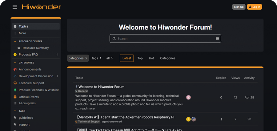 Hiwonder developer community and discussions