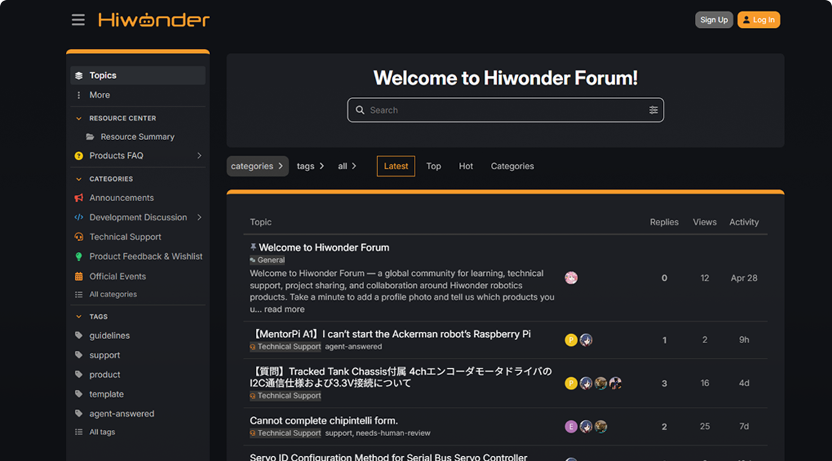 Hiwonder developer community and discussions