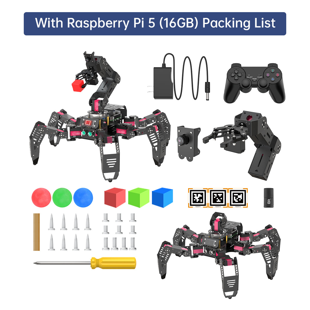SpiderPi Pro: Hiwonder Hexapod Robot with AI Vision Robotic Arm Powered by Raspberry Pi 5