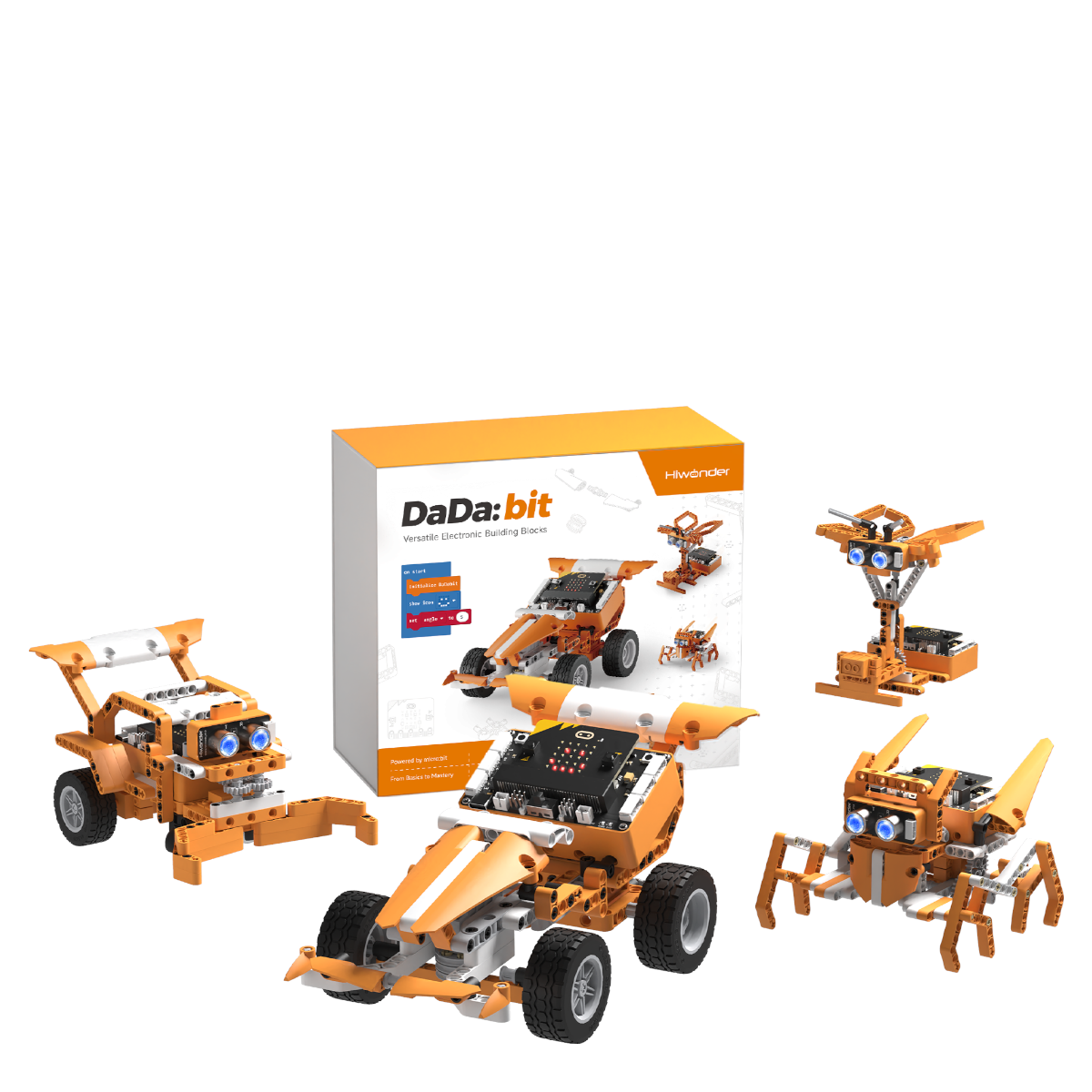 Hiwonder DaDa:bit V2 Programmable Robotics & Electronic Block Kit for Beginners, Powered by micro:bit V2, with Expansion Board