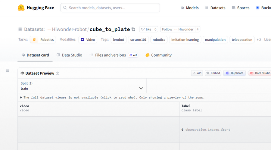 LeRobot datasets resource preview