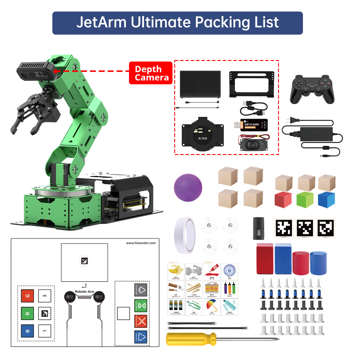 JetArm JETSON NANO Robot Arm ROS1 ROS2 Open Source Vision Recognition Program Robot