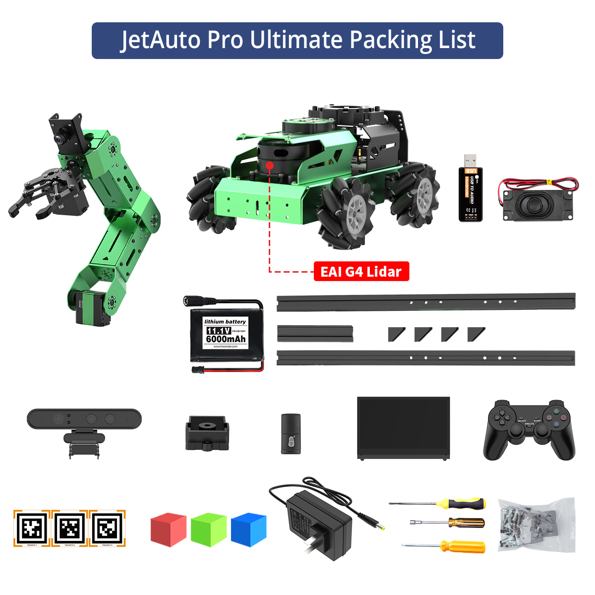JetAuto Pro ROS1 ROS2 Robot Car with Vision Robotic Arm Powered by Jetson Nano Support SLAM Mapping/ Navigation/ Python