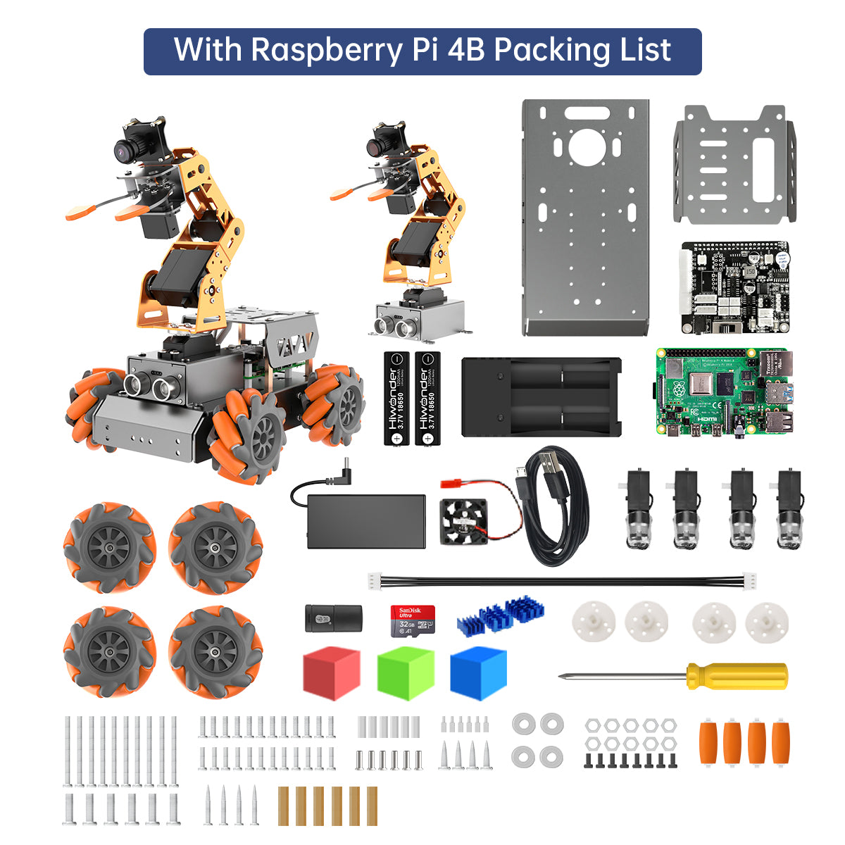 MasterPi Hiwonder AI Vision Robot Arm with Mecanum Wheels Car Powered by Raspberry Pi 5 Open Source Robot Car