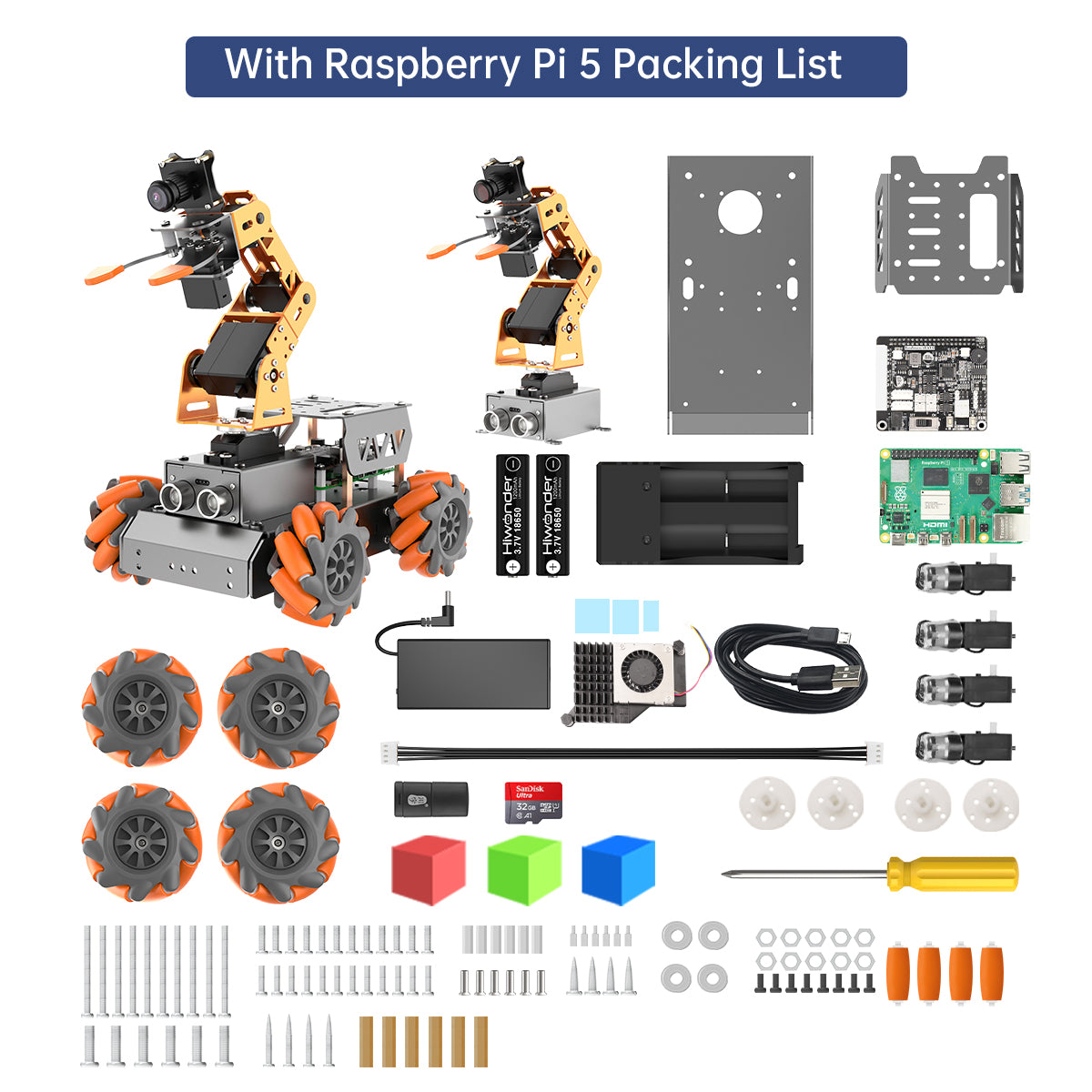 MasterPi Hiwonder AI Vision Robot Arm with Mecanum Wheels Car Powered by Raspberry Pi Open Source Robot Car