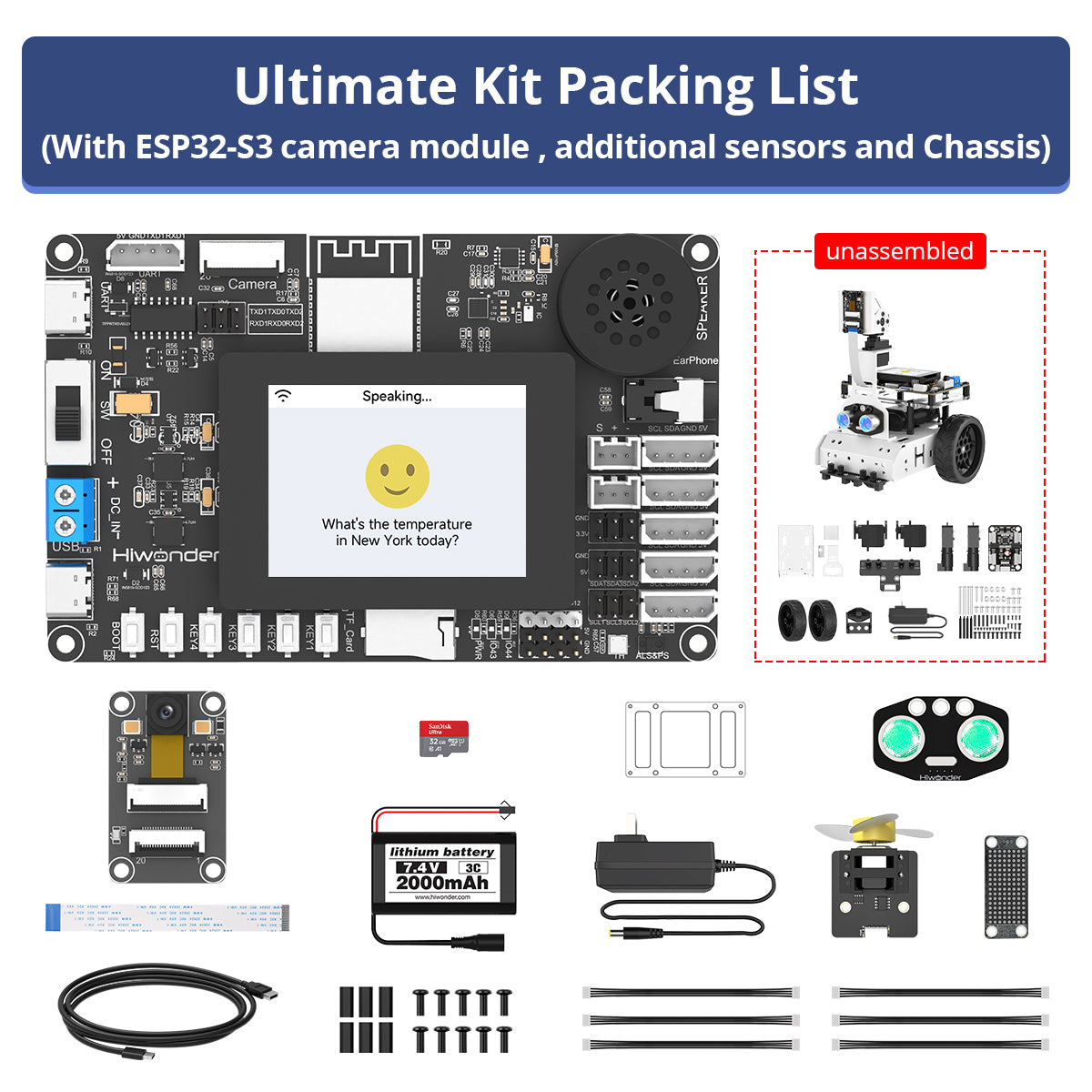 Hiwonder ESP32-S3 Development Board AI Vision & Smart Chat with LLMs Robot Programming Board Kit
