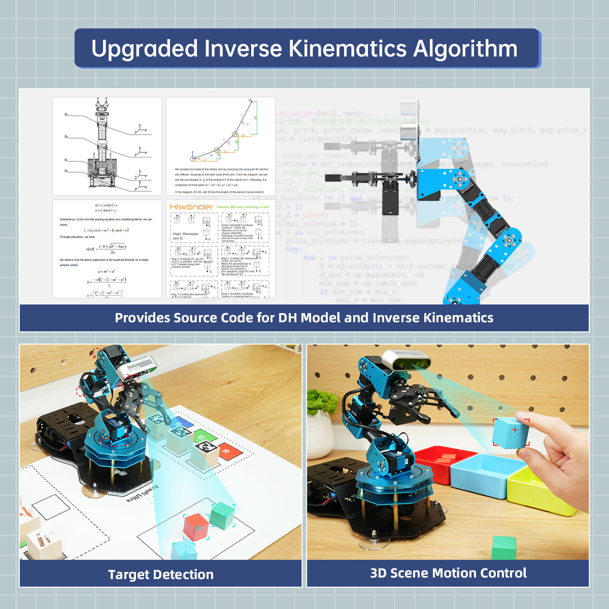Hiwonder ArmPi Ultra ROS2 3D Vision Robot Arm, with Multimodal Large AI Model (ChatGPT), AI Voice Interaction, Vision Recognition, Tracking & Sorting