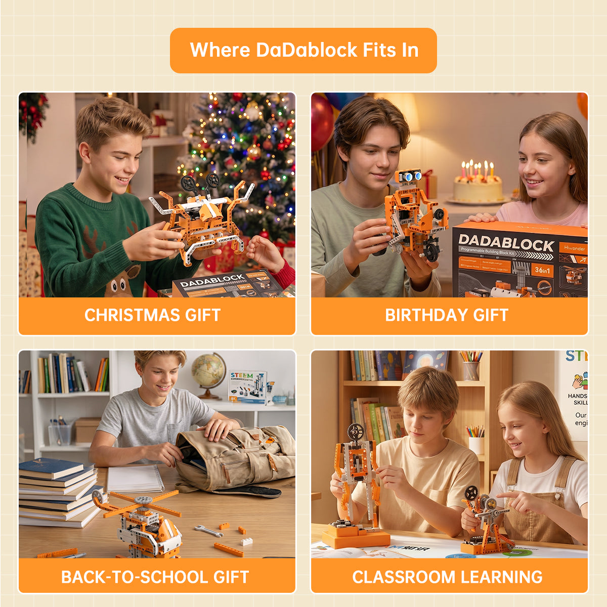 Hiwonder DaDablock Programmable Building Block Kit Powered by ESP32 with Sensor Expansion, LEGO-Compatible, Supports Scratch & Python