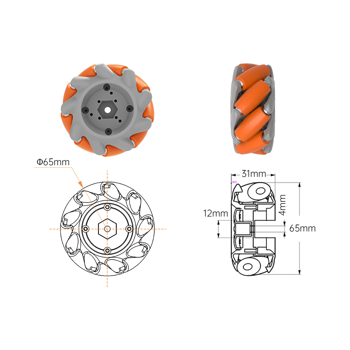 Mecanum Omnidirectional Wheel, Metal Coupling Motor, ROS Robot Universal Wheel, Smart Car Tire