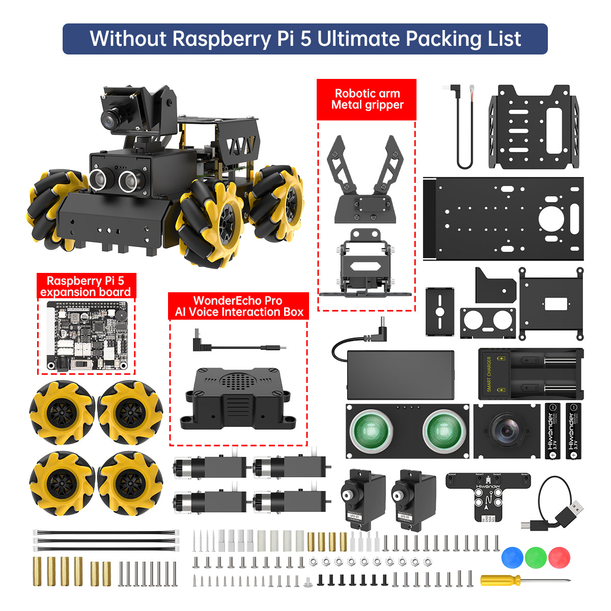 Hiwonder TurboPi Raspberry Pi Robot Car ROS2 with Mecanum Wheels, AI Vision & Tracking, Multimodal Large AI Model ChatGPT / Gemini / Grok / Llama, and Voice Interaction