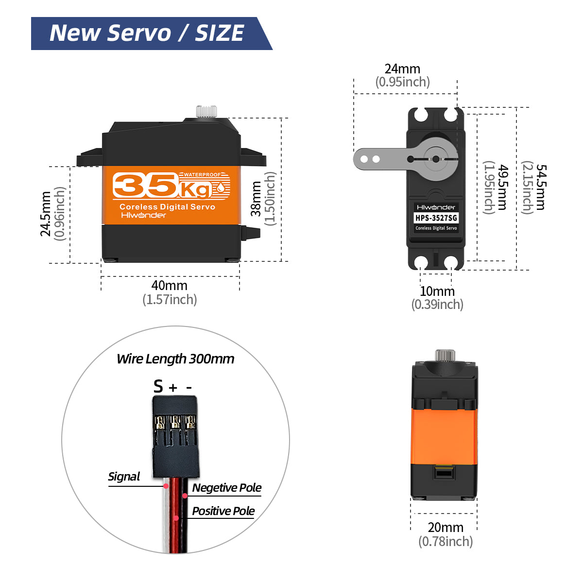 Hiwonder HPS-3527SG High-Speed Coreless Servo 35KG High Torque, Stainless Steel Gear, Waterproof, Suitable for Robot DIY and RC Cars, with 270° Controllable Angle