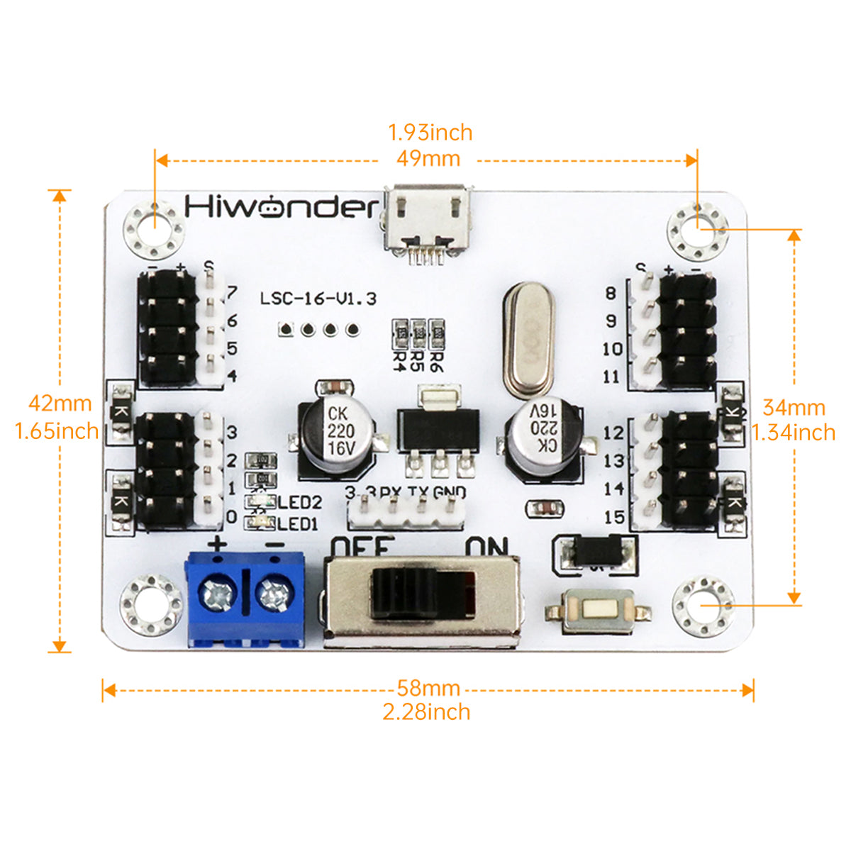 LSC-16: Hiwonder 16 Channel Servo Controller with Over-Current Protection