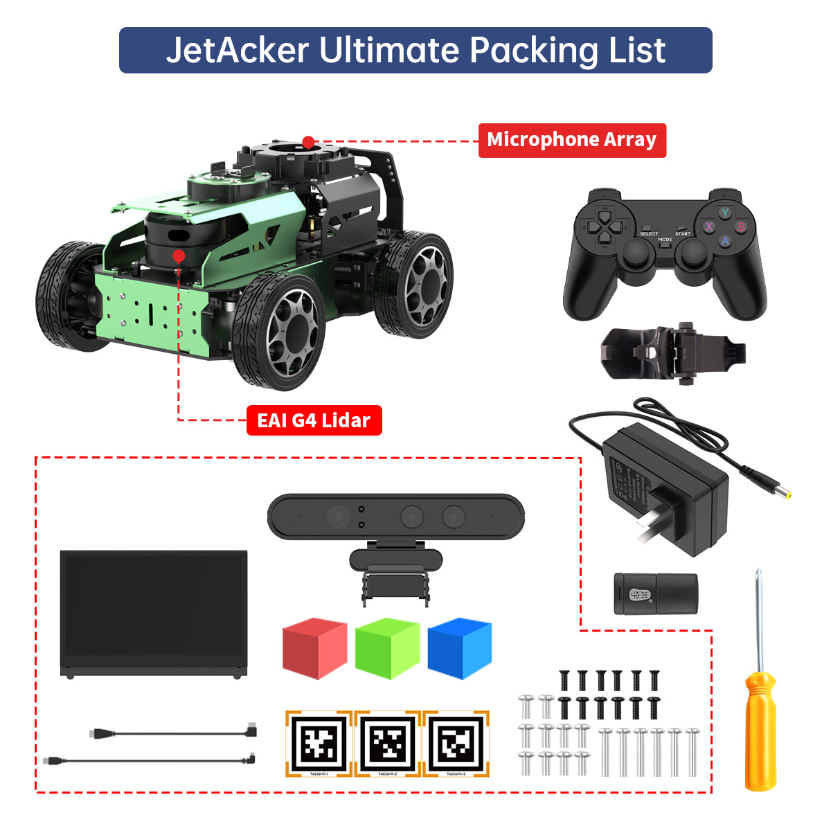 Hiwonder JetAcker AI Robot Kit – NVIDIA Jetson-Powered ROS1/ROS2 Educational Coding Robot with multimodal AI model (ChatGPT), Voice Control, AI Vision Interaction & SLAM