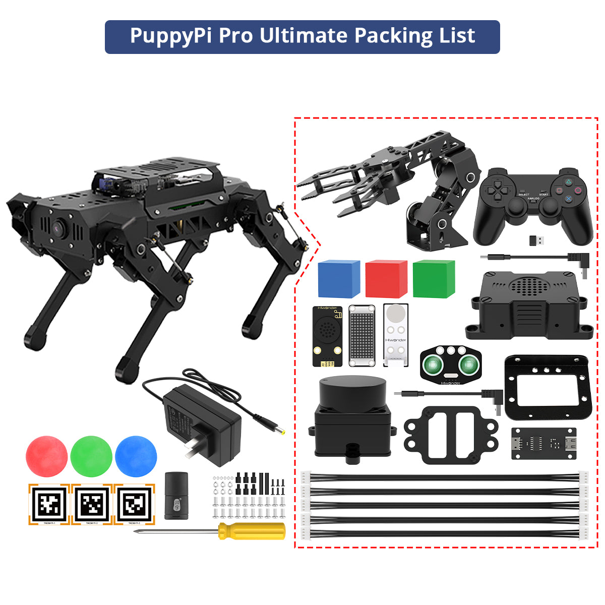 Hiwonder PuppyPi ROS Quadruped Robot with Raspberry Pi, Integrated with AI Large Model (ChatGPT), Supports AI Vision, Voice Interaction, LiDAR, and Robotic Arm Attachment