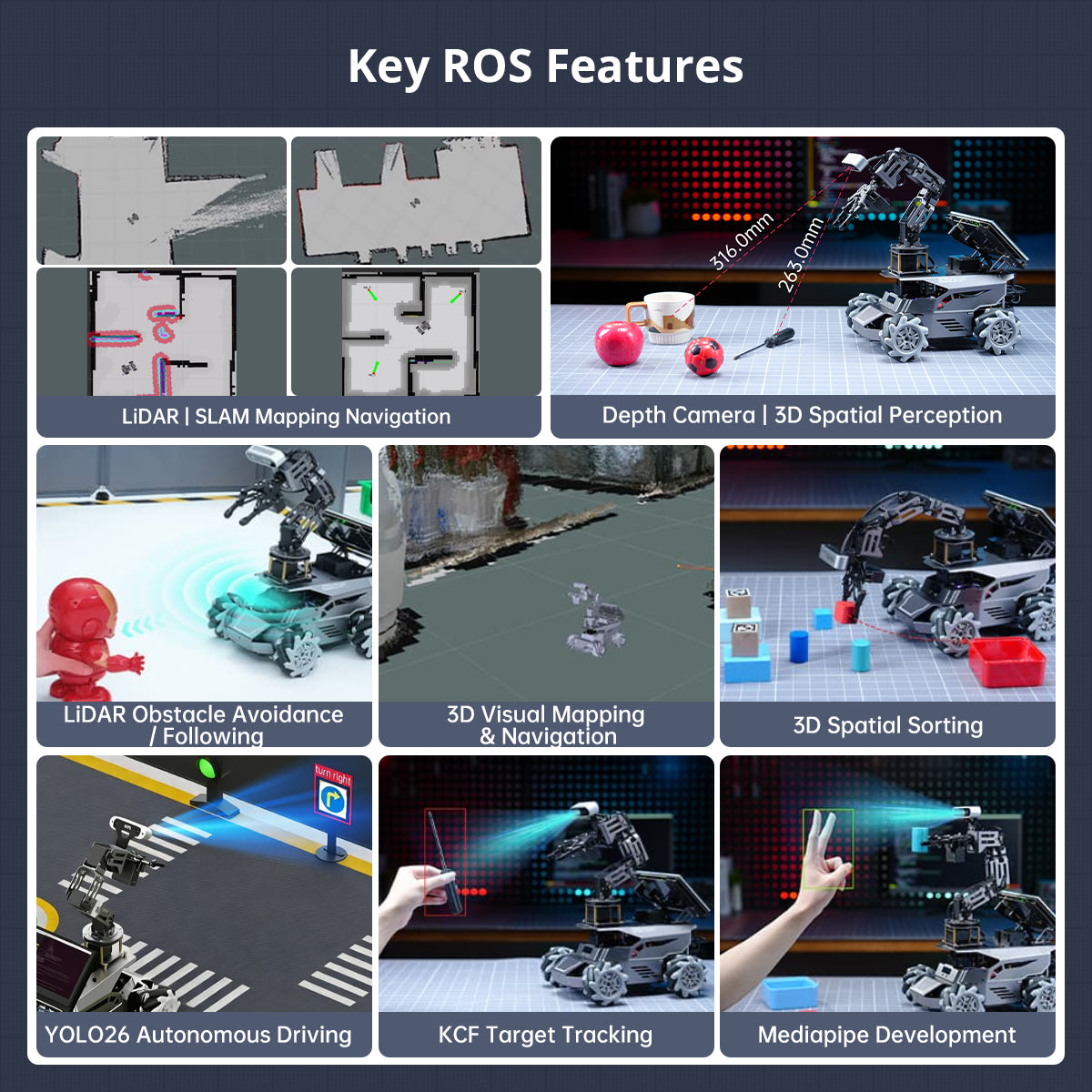 Hiwonder ROSOrin Pro ROS2 Smart Car with Jetson/Raspberry Pi, Multimodal Large AI Models & OpenClaw, 3D Vision, SLAM Mapping & Navigation, Robotic Arm