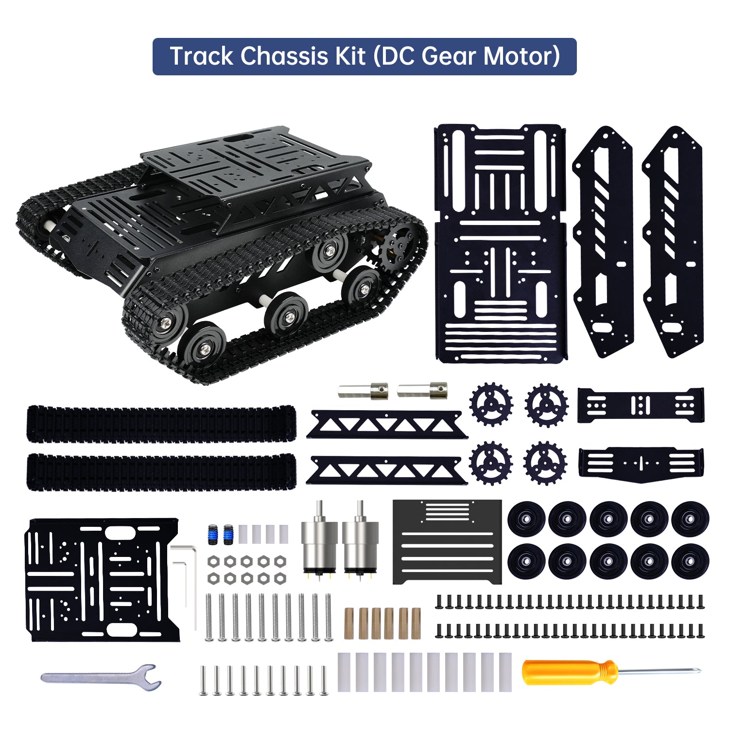 Hiwonder Tank Car Chassis Kit Shock Absorbing Robot with DC Geared Motor for Arduino/ Raspberry Pi/ Jetson Nano DIY Robotic Car Learning Kit (Black)