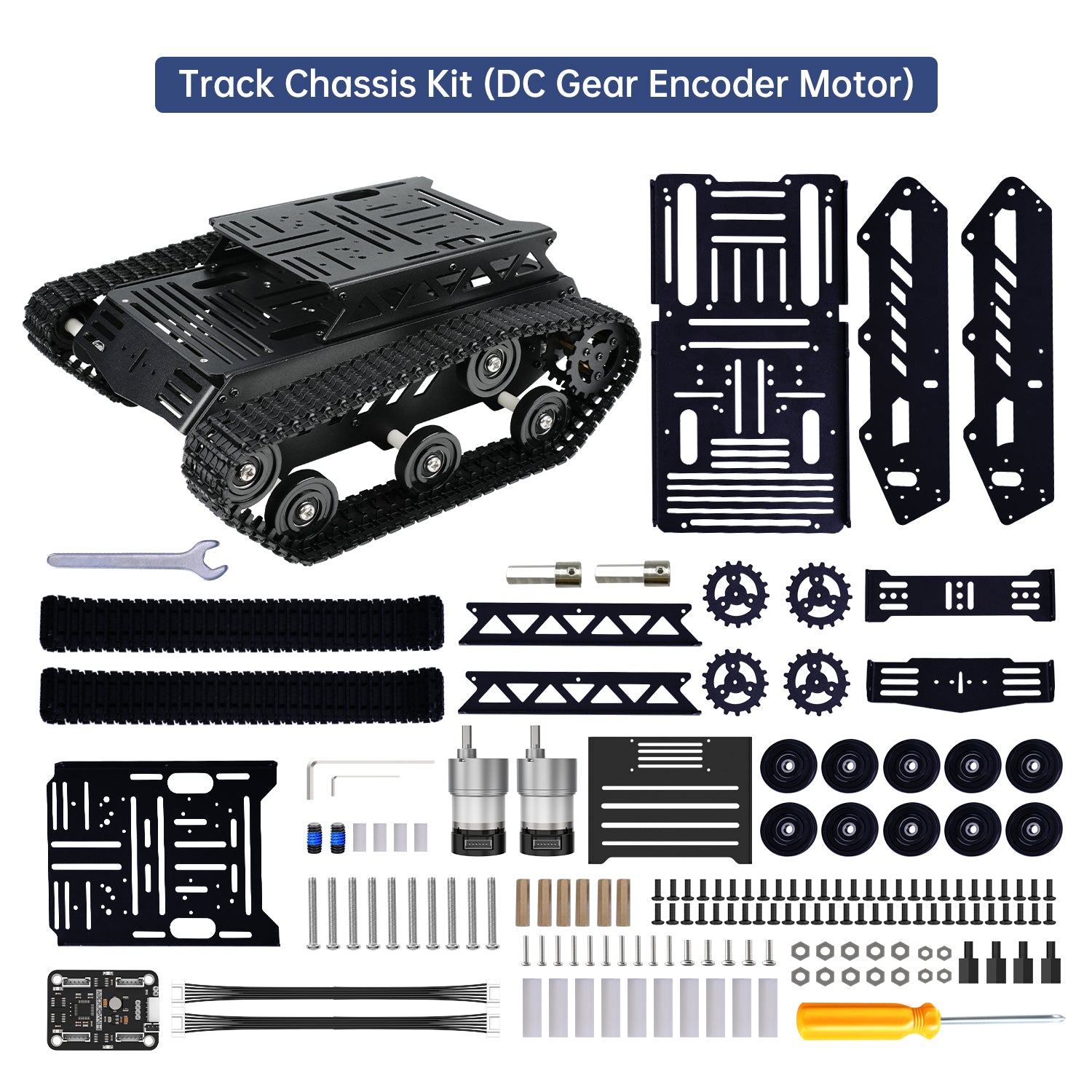 Hiwonder Tank Car Chassis Kit Shock Absorbing Robot with DC Geared Motor for Arduino/ Raspberry Pi/ Jetson Nano DIY Robotic Car Learning Kit (Black)