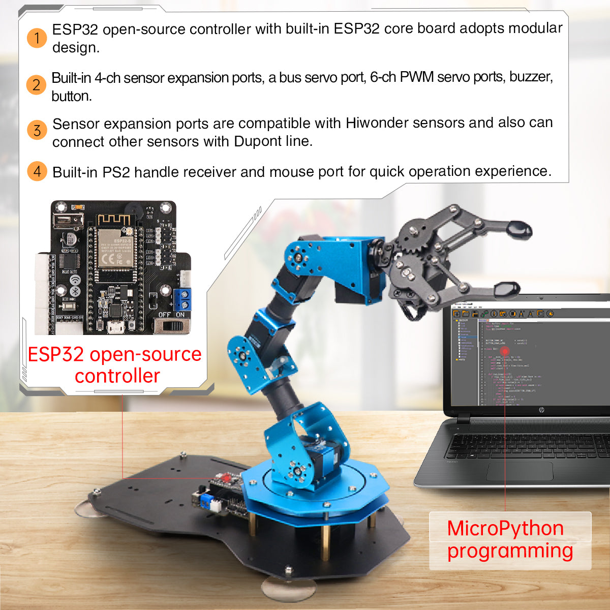 xArm ESP32 Bus Servo Robotic Arm Powered by Open-source ESP32 Python Programmable Robot