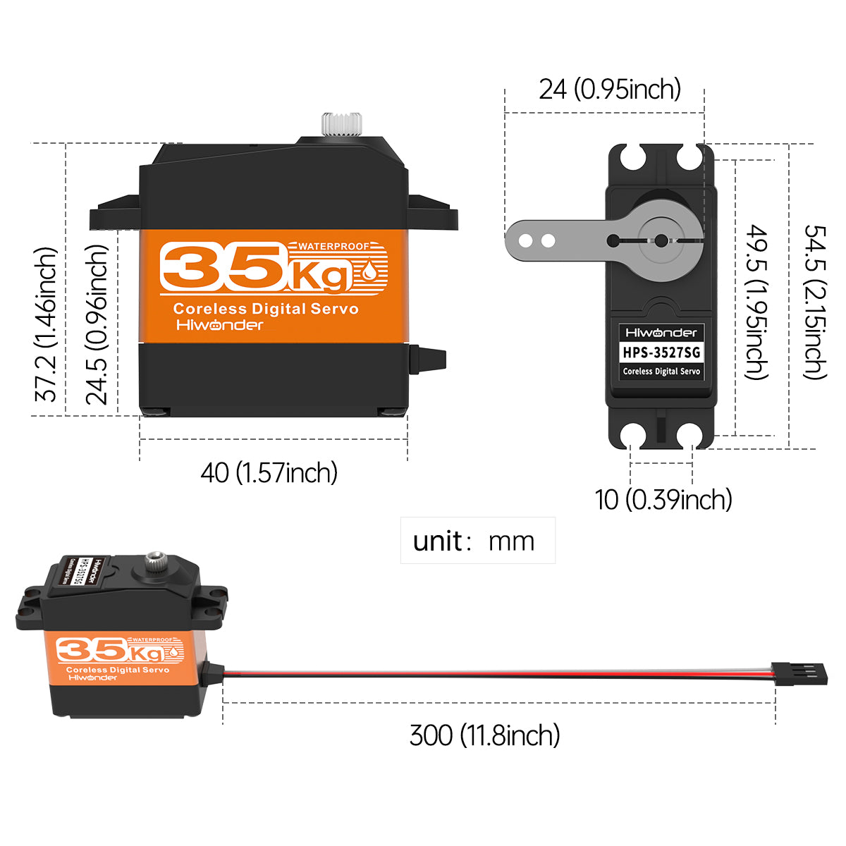 Hiwonder HPS-3527SG 35kg Coreless Digital Servo Metal Gear and Waterpoof Servo for Robotic DIY, RC Car (Control Angle 270°)