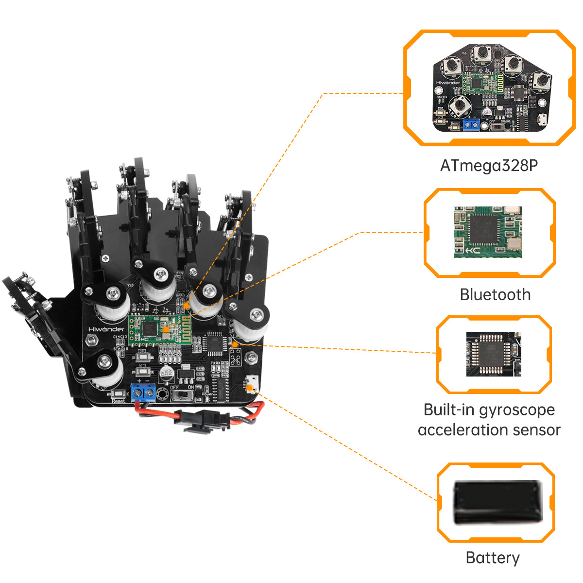 Hiwonder Wireless Glove Open-source Somatosensory Mechanical Glove for Robot Control