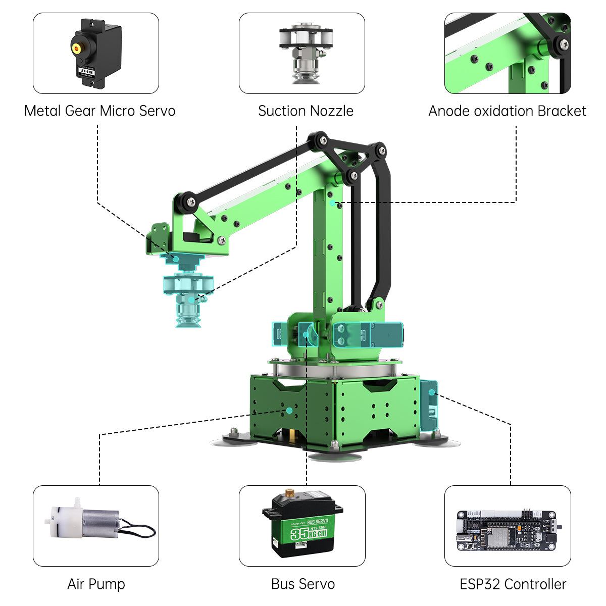 Hiwonder MaxArm Open Source Robot Arm Powered by ESP32 Support Python and Arduino Programming Inverse Kinematics Learning